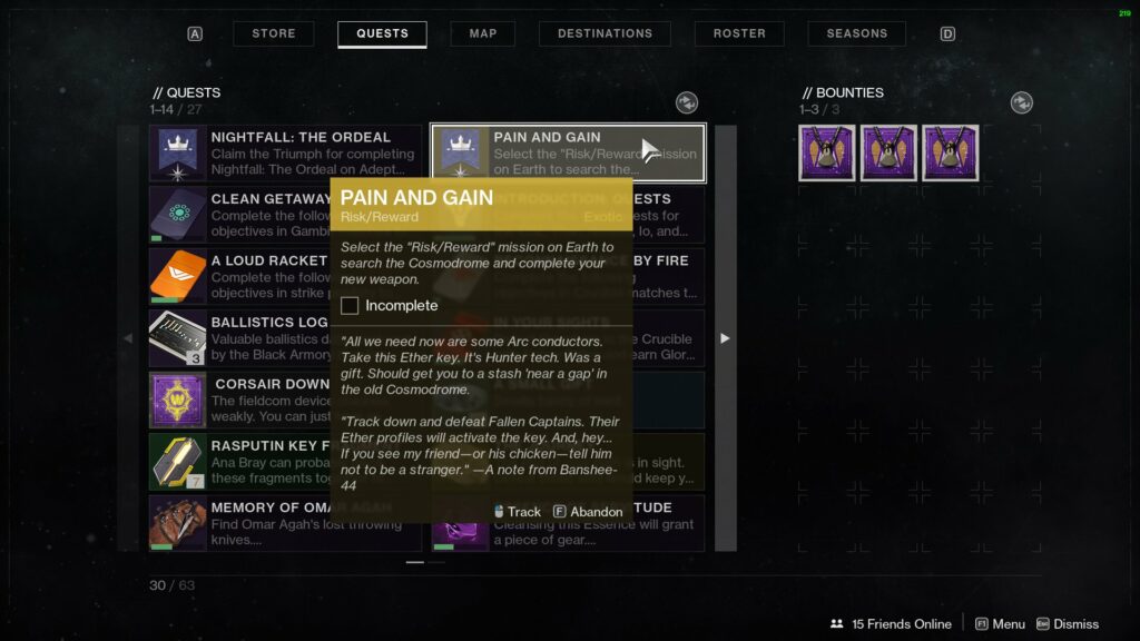 Destiny 2 Pain and Gain Quest